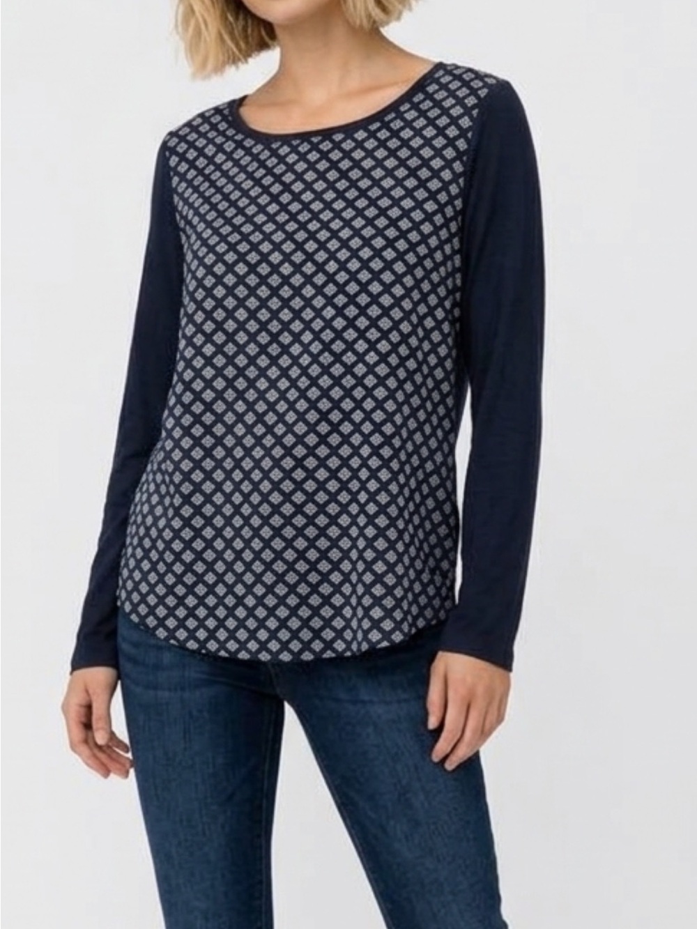 LOFT Navy and White Patterned Women’s Top